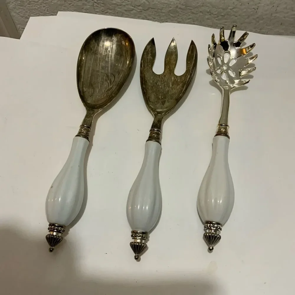 Godinger Art Co. Silver Plated 3 Pc. Hostess Serving Set w/ Porcelain Handle G2